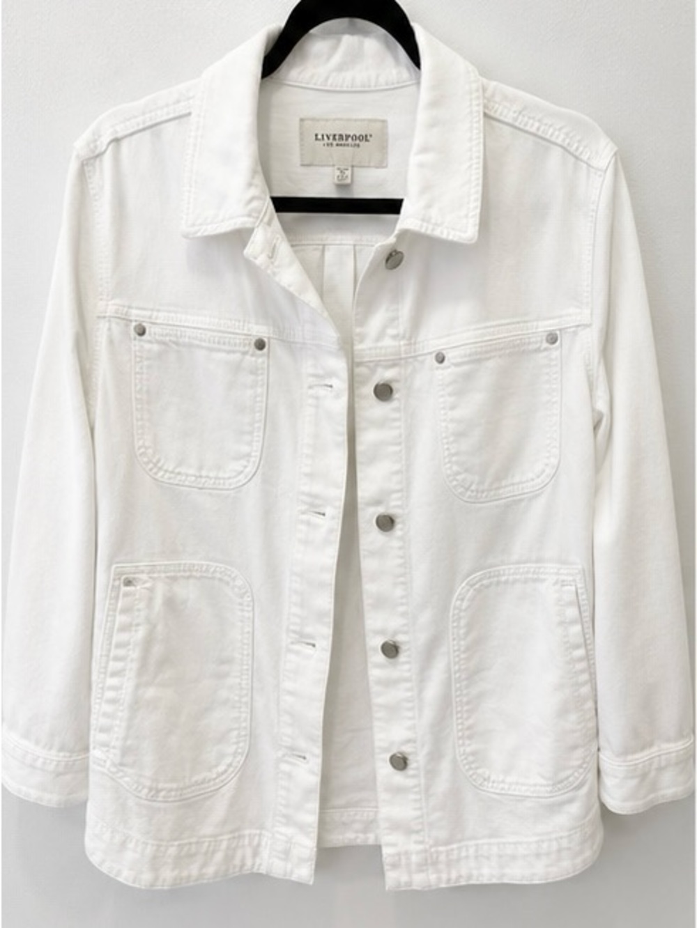 Liverpool Los Angeles White Denim Jean Jacket Petite Medium Utility Button